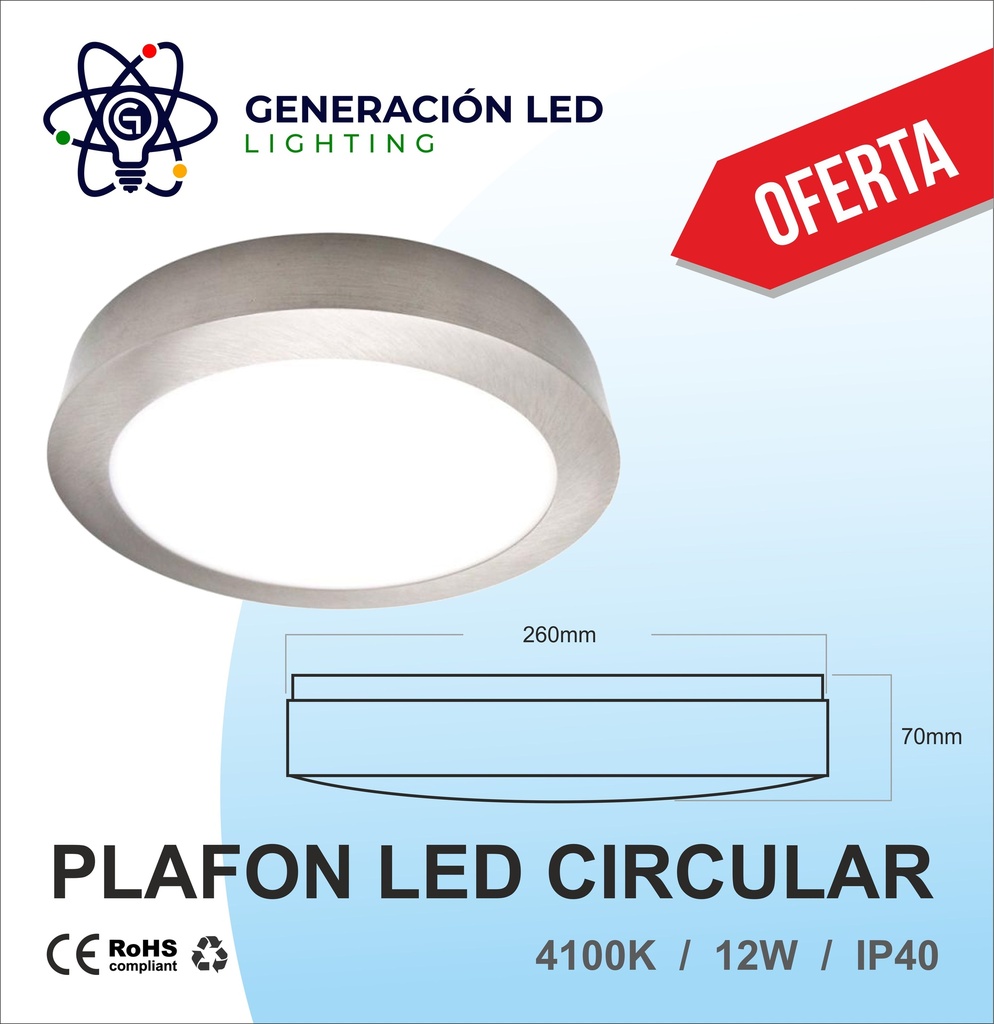 Plafón LED SERIE ELEGANCE 12W , 4100K 