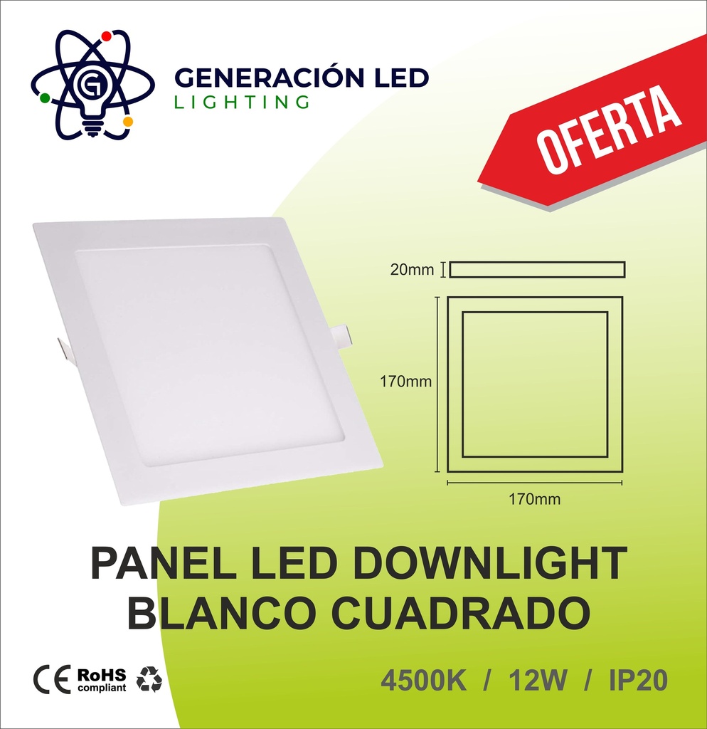 Panel Led Cuadrado Serie Slim 12W