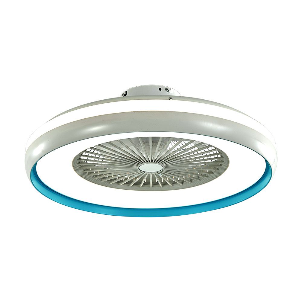 Ventilador de caja LED de 45 W con luz de techo Control RF 3 en 1 Motor Anillo azul