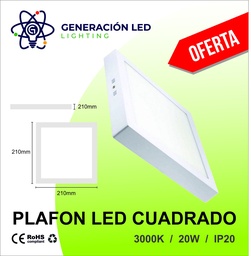 Plafon de Superficie Serie Slim Cuadrado 20W